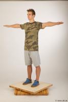 Whole body army tshirt light gray shorts modeling t pose of Timothy 0003
